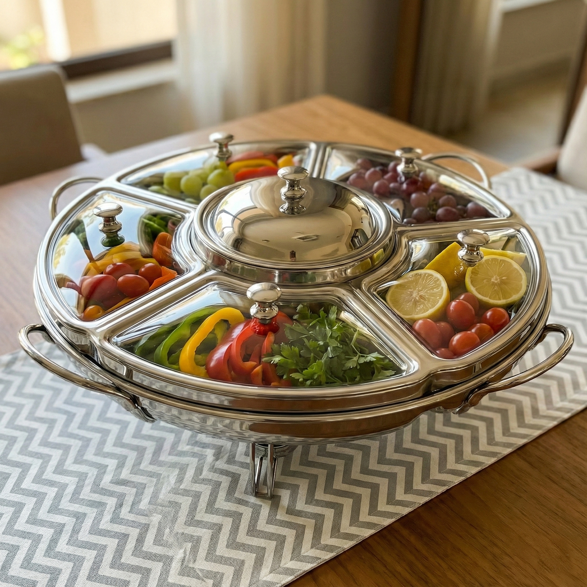 Rechaud Giratório 360° Inox & Vidro 52cm